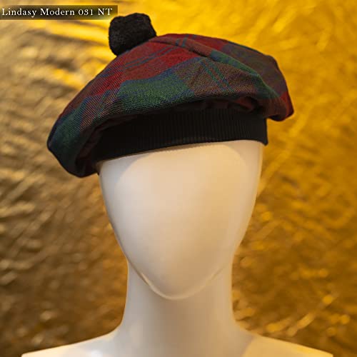 Image of Scottish Tam O' Shanter Hat Tartan Bonnet Pom Pom Wool Flat Cap One Size