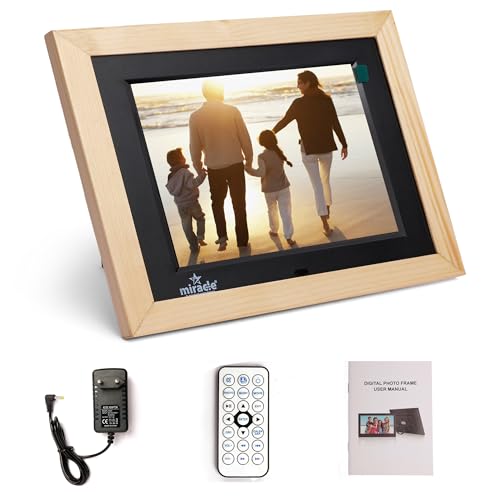 Image of Miracle Digital 10''(25.4) IPS Wooden Digital Photo Frame with High Def Screen,USB DiskCard, RemotePhotos SlideShow,Video Audio, Support SD Built in 8GB Memory & 2GB RAM 180Wide Angle Viewing(Light)