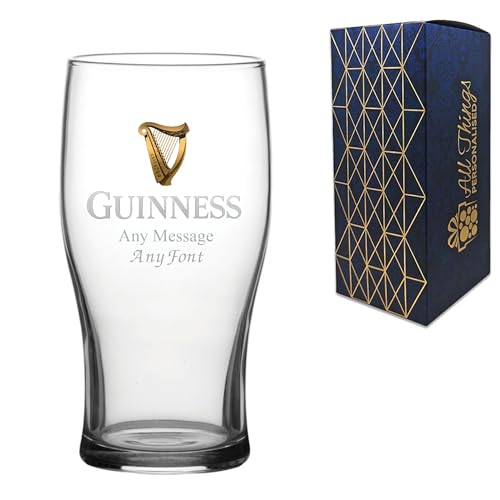 Personalised Engraved Guinness Pint Glass - 20os or 568ml. Customise with Any Message or Name to Suit Any Occasion Such as Fathers Day and Birthdays.
