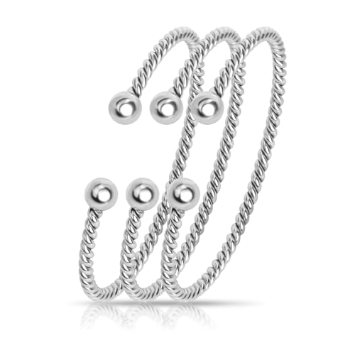 Cable Twist Bracelet Set for Women Open Cuff Bracelet Bangle Bracelet for Women Stainless Steel Bead Braclet Adjustable Bracelet Friendship Gift for Women