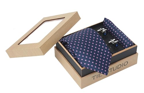 Image of TIE STUDIO Men's Necktie Pocket Square & Cufflink Set | Standard | Jacquard Fabric | Superior Stitching |