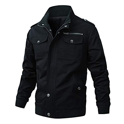 ZooYung Men's Cotton Lightweight Jackets Casual Military Coat Outdoor Windproof Windbreaker(GM-ZY812-Black-M)
