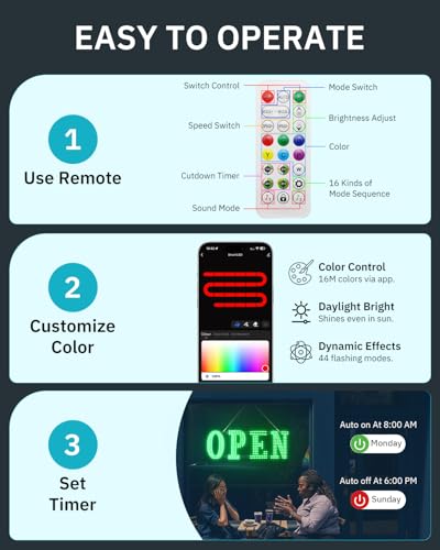 Image of LED Open Sign for Business -48 inchx16 inch Large Open Sign with Remote Control, Smart App and Timer, Custom Colors & Brightness Flashing Light for Window Storefront Bar Shops