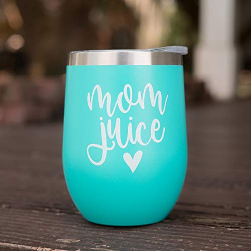 Mom Juice Tumbler – 12 oz Insulated Stainless Steel Tumbler with Lid – Includes Wine Stopper - Gifts for Mom, Mom Birthday Gifts, Mom Wine Glass, Mom Gifts, Gift ideas for Mom (Mint)