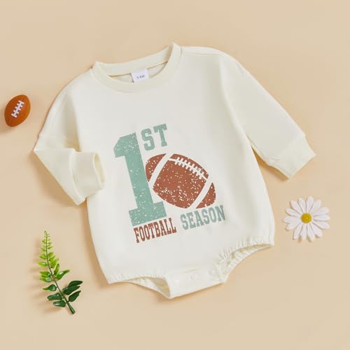 Newborn Infant Baby Boy Girl Football Outfit 1st Football Season Long Sleeve Sweatshirt Bubble Romper Clothes Fall3