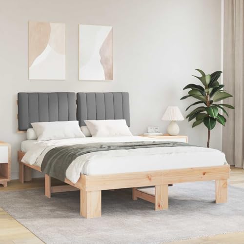 Mokuyary Estructura de cama con cabecero acolchado, color gris claro, 135 x 190 cm, marco de cama con somier, plataforma, marco de cama sin colchón, fácil montaje para dormitorio, habitación de