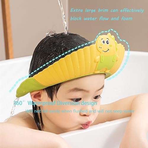 Image of Baby Shower Cap Shield, Shower Cap for Kids, Visor Hat for Eye and Ear Protection for 0-9 Years Old Children, Cute Little Dinosaur Shape Makes The Baby Bath More Fun (Pink) | Ages 0-9 Years, Kids Visor Hat, Bath Time Fun, Eye & Ear Shield