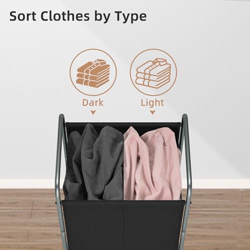STORAGE-MANIAC-Laundry-Hamper-100L-Laundry-Basket-with-Lockable-Wheels-Rolling-Laundry-Sorter-Cart-Laundry-Separator-Hamper-Dirty-Clothes-Laundry-Divider-Hamper-2-Section-Black