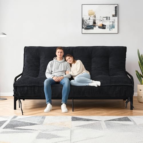 La mejor comparación de Futon del mes. 43 Colchón de futón de 8 pulgadas, tamaño matrimonial, sofá cama, sofá cama, colchón enrollable con espuma triturada y 2 correas para almacenamiento, colchón de futón para...
