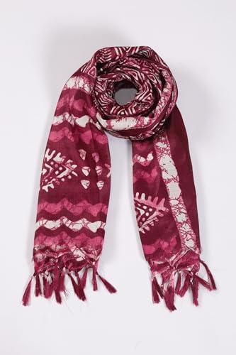 Image of Cotton Silk Printed Dupatta with Tassel Border - Block & Bagru Print - Soft, Lightweight