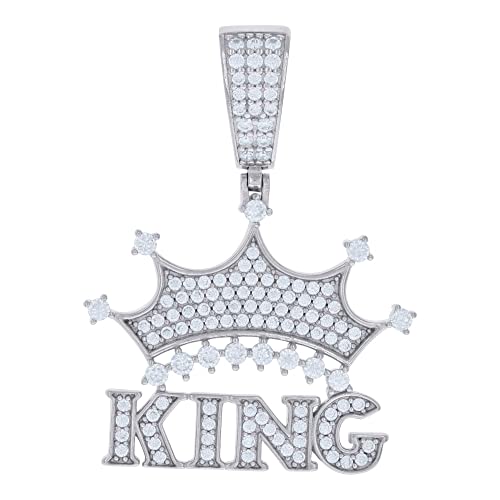 925 Sterling Silver Cubic Zirconia KING Fashion Charm Pendant (L- 1.58 Inch)