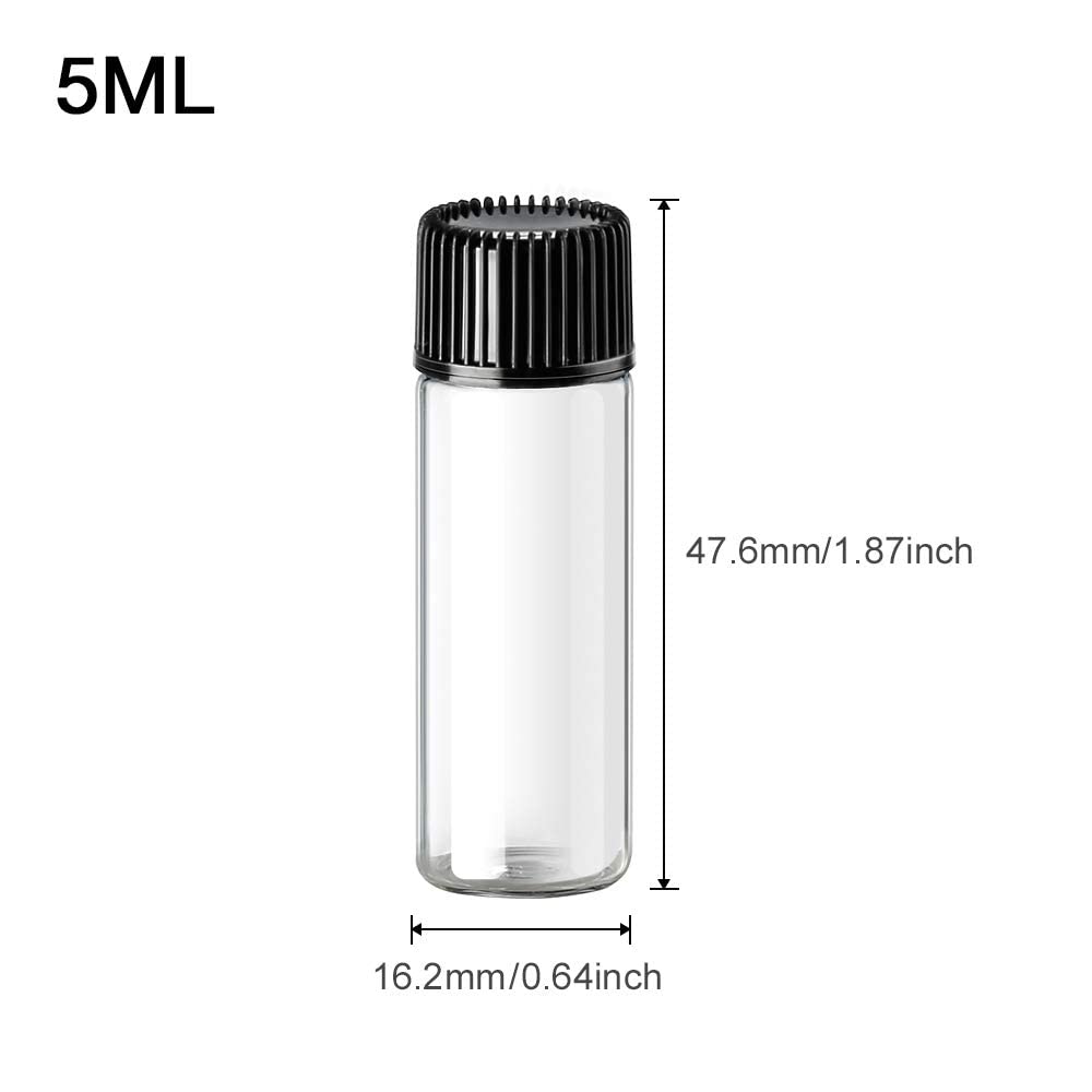 24 Piccola Bottiglie di Vetro Campione, 5ml Fiale di Vetro Trasparente, Essential Oil Sample Glass Bottle Vial con Tappo Nero a Vite in Plastica Contenitore
