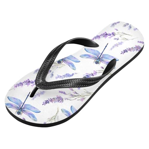 ALAZA Dragonfly Lavender Flip Flops for Women Fashion Beach Slippers Comfort Mens Flip Flops Non-Slip Rubber Shower Slippers Sandal for Hotel Travel Sport,XS2