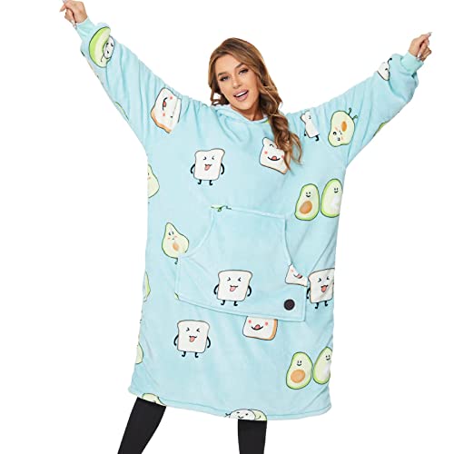 THREE POODLE Wearable Blanket Hoodie, Oversized Long Sherpa Sweatshirt Blanket for Adults Women Men, Warm Cozy Hooded Blanket, Gifts for Mom Girlfriend