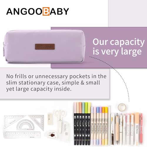 ANGOOBABY Small Pencil Case Student Pencil Pouch Coin Pouch Cosmetic Bag Office Stationery Organizer for Teen School-Purple