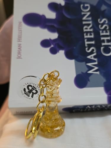 Image of SRCA Resin Premium Charming Queen Chess Piece Keychain, Golden, Metal Bag Hanging, Chess Theme, Personalised Metal Chess Piece Keychain Gamer Gift