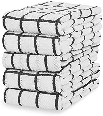 Amazon Brand – Eono Paños de Cocina de Rizo de algodón - 100 % Muy absorbentes - Ideales para secar Cristales en restaurantes, Bares y cocinas - 40 x 64 cm - Juego de 5 - Negro