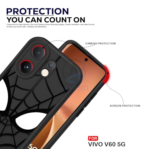 Image of AESTMO Back Case Cover for Vivo V60 / V60E / T4 Pro 5G Cover | Spidey Face Mask Design | Silicone Case | Full Body Protection | Camera Protection Back Cover for Vivo V60 / V60E / T4 Pro 5G (Black)