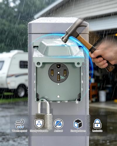 Image of BEBOBLY 50 Amp 125 /250 Volt EV Power Outlet Box, NEMA 14-50R EV Charging Receptacle Outlet, Lockable Enclosed Outdoor Plug, Electrical Receptacle Panel, Weatherproof Temporary Hookup for RV Camper Car