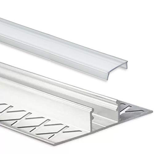 Profilé en aluminium pour carrelage LED - 2 m - Avec Cache – Carrelage – Aluminium pour bandes LED jusqu'à 12 mm de largeur – 2000 mm de longueur (carrelage profilé en T – Couvercle transparent).