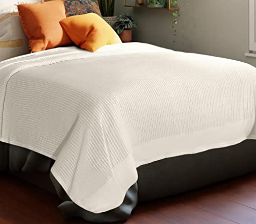 Sapphire Collection Pure 100% organic Cotton thermal Soft Lightweight Adult Cellular Blanket (Cream, King 260 * 230cm)