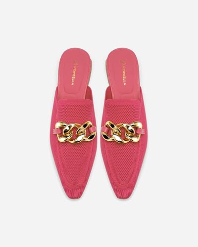 Image of NEWBELLA Mousse Fit Women Flat Mules Commute Pointed Toe Mules Flats Slip On Slides Walking Shoes Hot Pink, 7