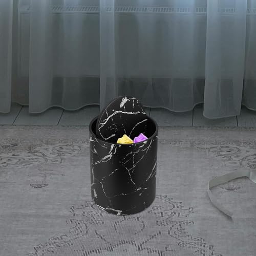 Caneca de basura con tapa oscilante diseño mármol negra miniatura 5