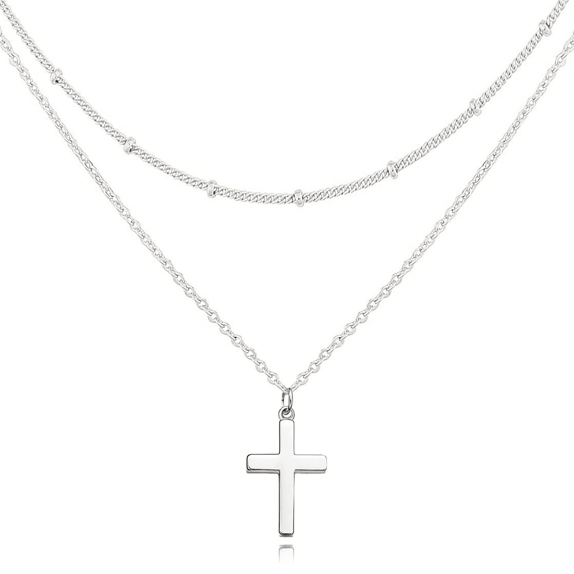 Moodear Cross Necklace for Women - Dainty 925 Sterling Silver/Gold Plated Layered Cross Pendant Simple Small Necklaces for Women Trendy Jewelry Gifts