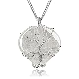 KARMAPLEDGE Heart Necklace for Women, Handmade Clear Quartz Crystal Pendant Birthstone Necklaces for Chakra Healing Good Luck Meditation, Tree of Life Crystal Jewelry Birthday Gifts for Women and Men