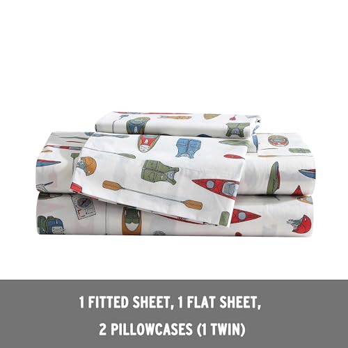 Image of Eddie Bauer - King Sheets, Cotton Percale Bedding Set, Crisp & Cool Home Decor (Kayak Adventure, King)