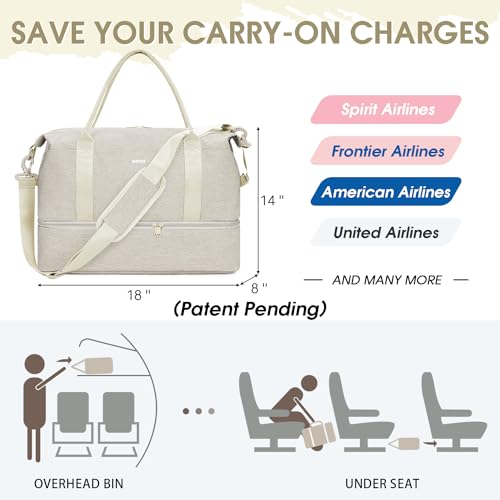 Wandf For Spirit Airlines 18X14X8 Personal Item Bag With Usb Charging Port, Underseat Travel Duffel Bag With Wet Pocket & Shoes Compartment Carry On Luggage For Women Men thumb #1