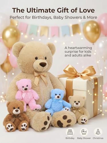 Image of MaoGoLan 5Pcs Big Teddy Bear Plush with 4 Babies,41 inch Cuddly Giant Bear Stuffed Animal with Zipper Storage for Small Teddy Bear Plushies in Bulk for Baby Shower,Party Favor,Decorations,Kids,Adults
