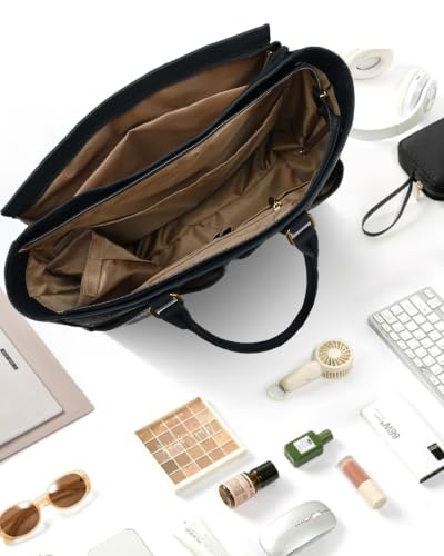 Image of Laptop Tote Bag for Women, Leather Work Tote with Padded Laptop Compartment, Cup Holder, Office Computer Briefcase