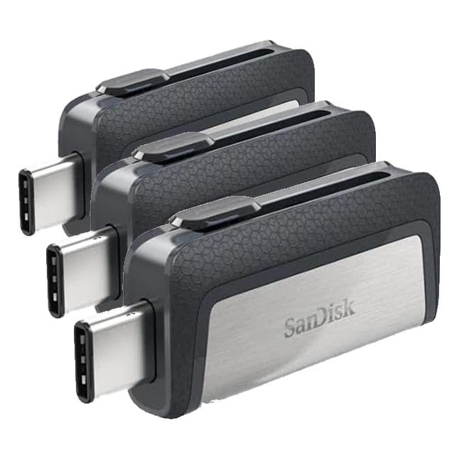 SanDisk 64GB Ultra Dual Drive USB Type-C - USB-C, USB 3.1 - SDDDC2-064G-G46, Grey/Silver (Pack of 3)