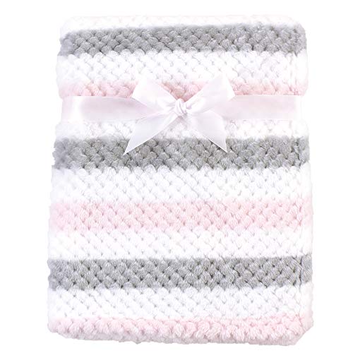 Image of Hudson Baby Unisex Baby Plush Waffle Blanket, Pink Gray Stripe, One Size