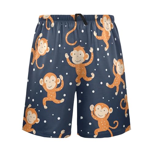 Men's Short Pajama Bottoms Monkey Cartoon Animal Home Casual Sleep Pants