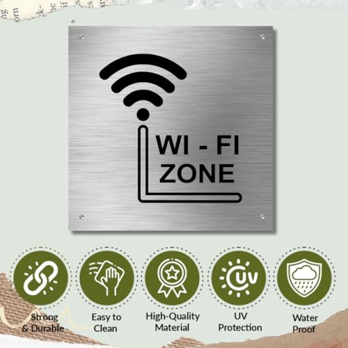 Image of WiFi Zone Sign Board Plate for Office, Mall, Restaurant, Hotel, Cafe, School, Anywhere (6x6 Inch Stainless Steel)