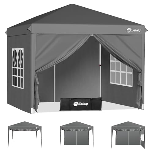 Sekey Pop Up Pavillon 2x2m mit Seitenwänden Faltpavillon Wasserdicht Stabil Winterfest Partyzelt Pavillion für Garten Camping & Party Pavillons Höhenverstellbar Anthrazit