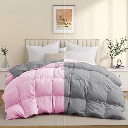 Image of PURE ECO 600 GSM Heavy Winter Blanket for King Size (90 inchX106 inch) - 600 GSM Heavy Winter Comforter /Rajai /Duvet /Blanket Microfiber Super Soft Fluffy for Winter King Size - Baby Pink /Silver Grey Color