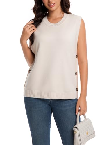 Wowcarbazole Women's Sleeveless Sweater Vest Casual Crew Neck Ribbed Knit Pullover Tops Loose Fit Full Clothes4