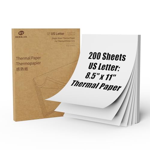 Image of Rongta Thermal Printer Paper 8.5x11 Inches 200 Sheets, Single US Letter Size,Compatible with Portable Printer, Printing Thermal Paper for F81, F82, PN81, 200 Sheets