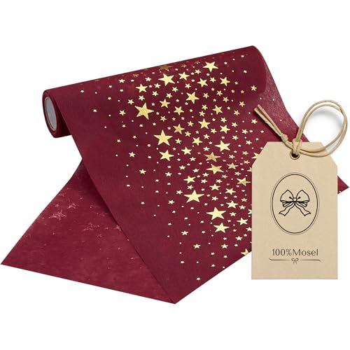 100%Mosel Vlies Tischläufer, in Bordeaux Rot, Sterne in Gold (20 cm x...