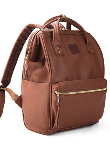 Image of Kah&Kee Leather Laptop Backpack for Women, 15.6-16 Inch Professional Work Bag, Water-Resistant Vegan Leather Doctor Bag Backpack for Teacher, Nurse & Travel, Fits MacBook Pro 16 (Brown,Large)