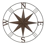 F&G Supplies 74cm Rust Coloured Round Compass Wall Art Plaque Screen - Delightful Artwork for Indoors or Outdoors