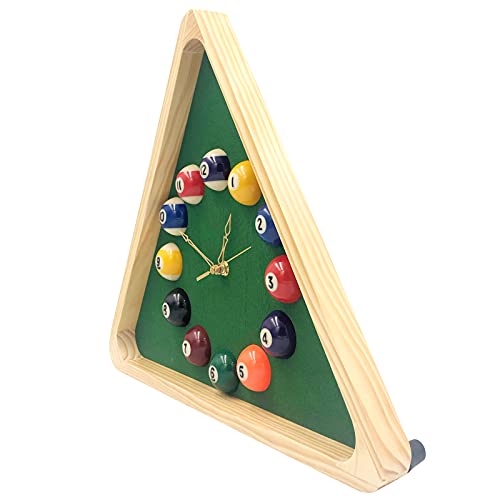 Yuanhe 14Inch Triangle Billiard Wall Clock With Solid Wood Frame,Creative Wall Clock For Game Room Bar,Billiards Room, Pool Room,Game Room Decor #TOP2