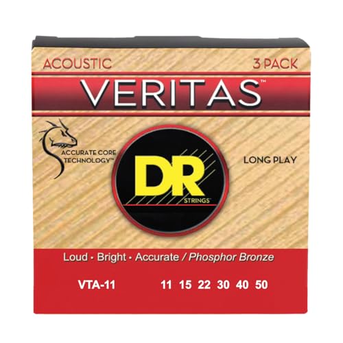 DR Veritas Lot de 3 cordes pour guitare acoustique – Custom Light 11-50
