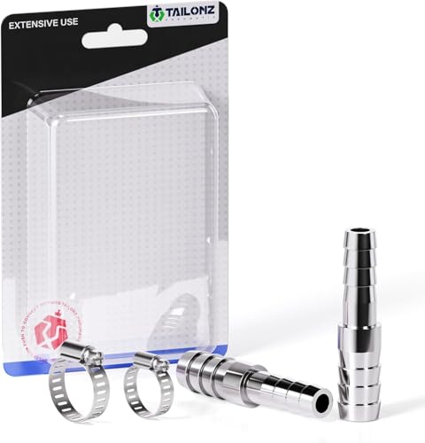 TAILONZ PNEUMATIC 3PCS Union 5/16" Barbed x 1/4" Barbed Splicer 304 Stainless Steel Hose Fitting Mender Joiner