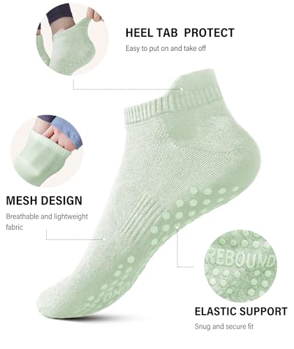 Image of DIBAOLONG Pilates Socks with Grips for Women Yoga Socks Non Slip Barre Hospital Socks 6-Pairs Grippy Ankle Socks