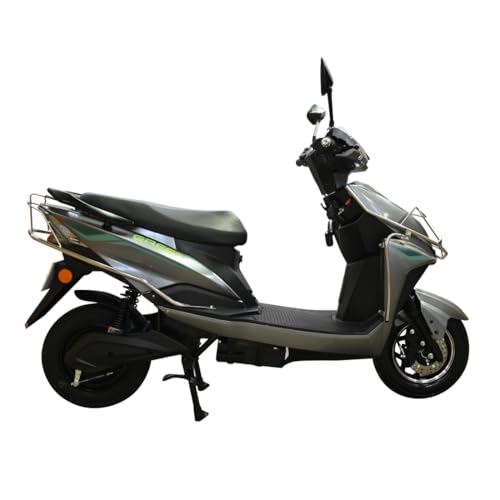 Image of Green Invicta Low Speed Electric Scooter with Steel Frame Non RTO 60KM Range Grey with Portable Charger