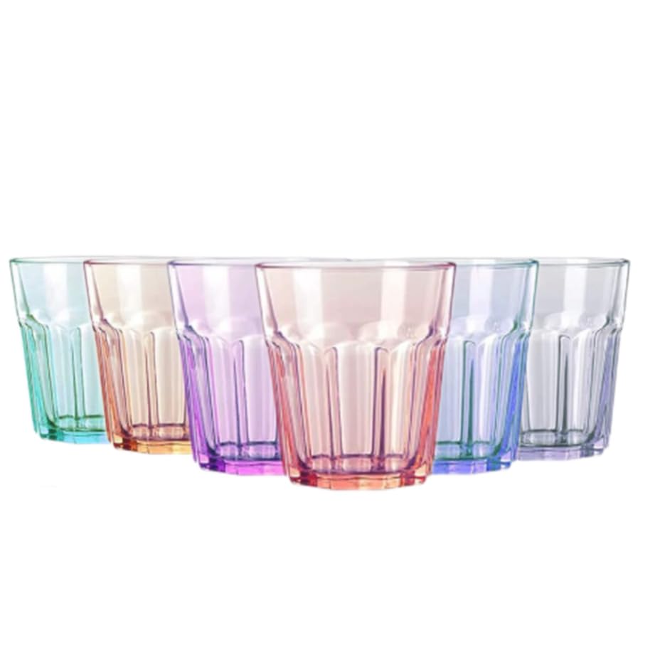 TRESV Set de 6 Vasos de Colores Pastel, Vasos de Cristal Multicolor Altos de 365ml,Aptos para Lavavajillas (305ml Todo...